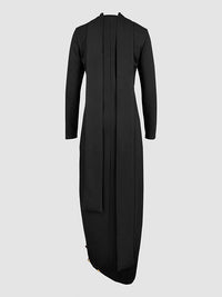 Asymmetric Buttoned Split-Joint Split-Side Long Sleeves Loose Mock Neck Maxi Dresses