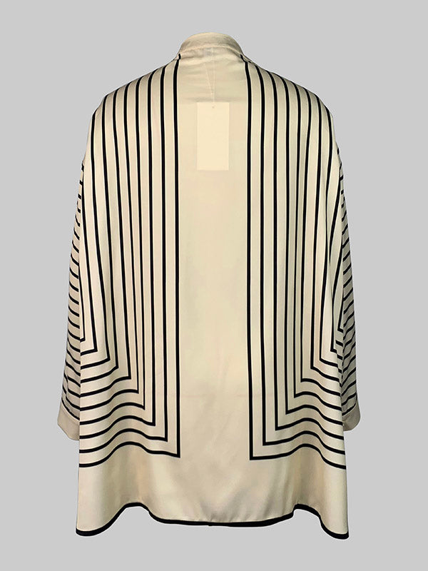 Buttoned Striped Long Sleeves Loose Stand Collar Blouses&Shirts Tops