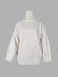 Casual Loose Long Sleeves Solid Color High-Neck Sweater Tops