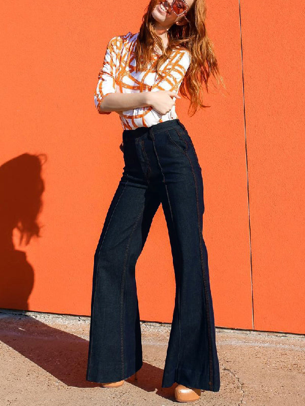 Split-Joint Flared High Waisted Jean Pants Bottoms