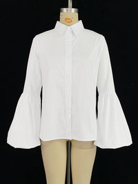 Buttoned Elasticity Solid Color Split-Joint Long Sleeves Loose Stand Collar Blouses&Shirts Tops