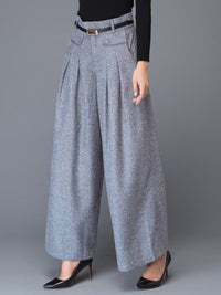 Buttoned No Belt Pleated Pockets Solid Color Split-Joint Loose Wide Leg Trousers Pants