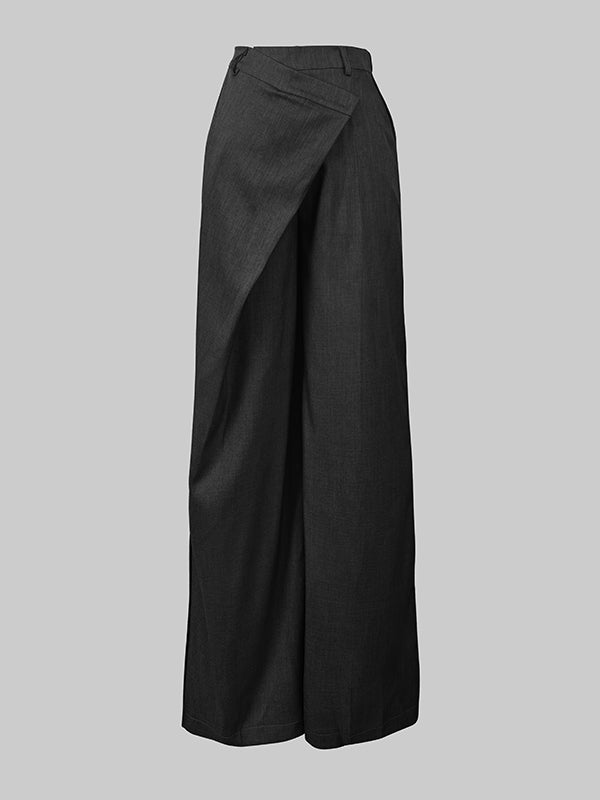 Asymmetric Solid Color Split-Joint High Waisted Loose Trousers Suit Pants