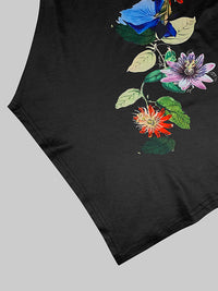 Flower Print Irregularity Long Sleeves High Neck T-Shirts Tops