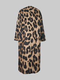 Buttoned Leopard Pockets Split-Joint Long Sleeves Loose V-Neck Trench Coats Outerwear