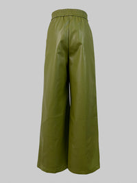 Pleated Pockets Split-Joint High Waisted Loose Trousers Pants