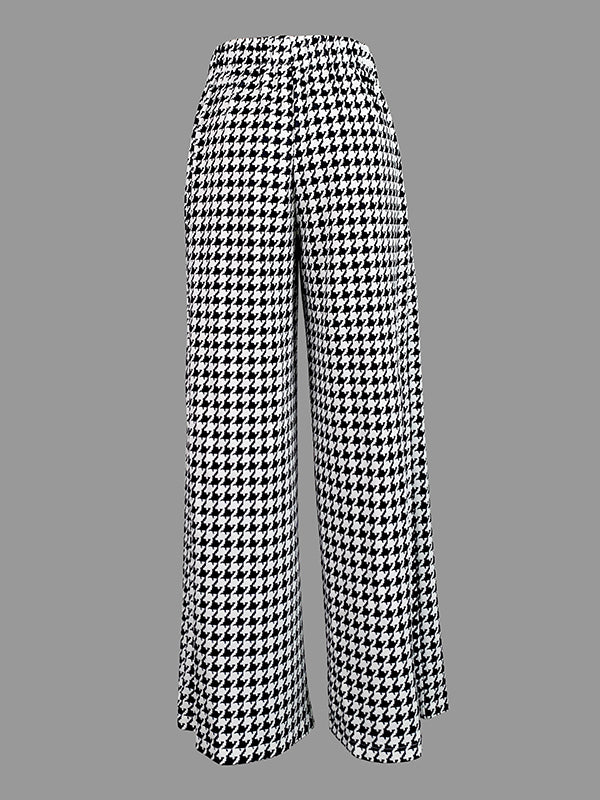 Houndstooth Loose Wide Leg Trousers Casual Pants Bottoms