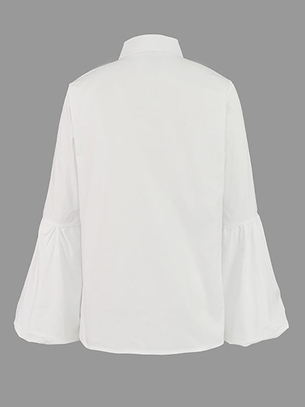 Buttoned Elasticity Solid Color Split-Joint Long Sleeves Loose Stand Collar Blouses&Shirts Tops