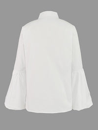 Buttoned Elasticity Solid Color Split-Joint Long Sleeves Loose Stand Collar Blouses&Shirts Tops