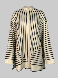 Buttoned Striped Long Sleeves Loose Stand Collar Blouses&Shirts Tops