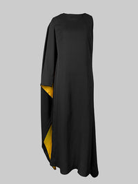 Asymmetric Contrast Color Irregularity Round-Neck Maxi Dresses