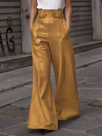 Pleated Pockets Split-Joint High Waisted Loose Trousers Pants