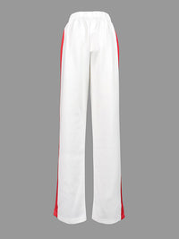 Contrast Color Split-Joint Striped Loose Straight Leg Trousers Pants