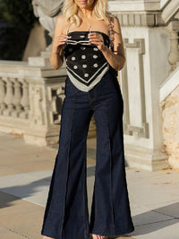 Split-Joint Flared High Waisted Jean Pants Bottoms