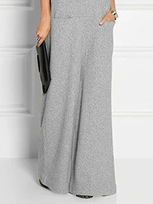 Solid Color Split-Joint Loose Short Sleeves High Neck Maxi Dresses