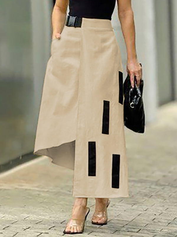 Asymmetric Pockets Split-Joint A-Line Loose Skirts Bottoms