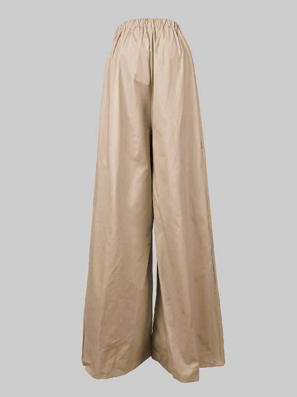 Pleated Solid Color Split-Joint High Waisted Loose Trousers Pants