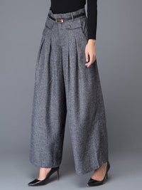 Buttoned No Belt Pleated Pockets Solid Color Split-Joint Loose Wide Leg Trousers Pants