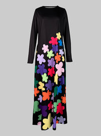 Asymmetric Floral Long Sleeves Round-Neck Maxi Dresses