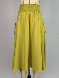 Pockets Solid Color Split-Joint Tied Waist A-Line Loose Skirts Bottoms