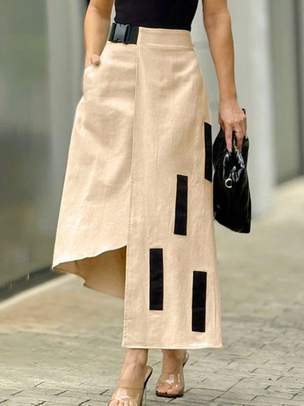 Asymmetric Pockets Split-Joint A-Line Loose Skirts Bottoms