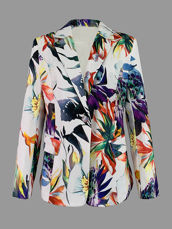 Floral Printed Split-Joint Long Sleeves Lapel Suit Outerwear Blazer