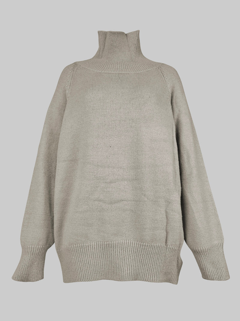 Casual Loose Long Sleeves Solid Color High-Neck Sweater Tops