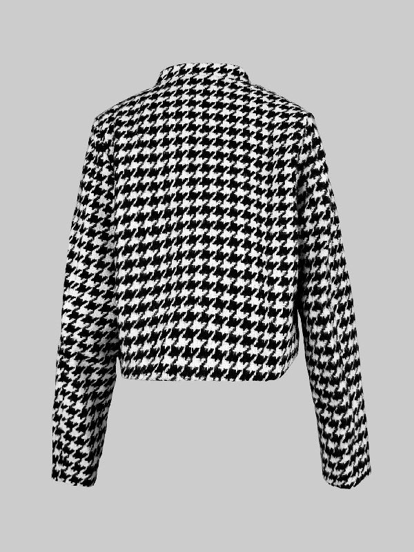 Stylish Long Sleeves Loose Houndstooth Stand Collar Jackets