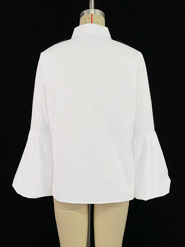 Buttoned Elasticity Solid Color Split-Joint Long Sleeves Loose Stand Collar Blouses&Shirts Tops