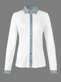 Buttoned Split-Joint Long Sleeves Skinny Lapel Blouses&Shirts Tops