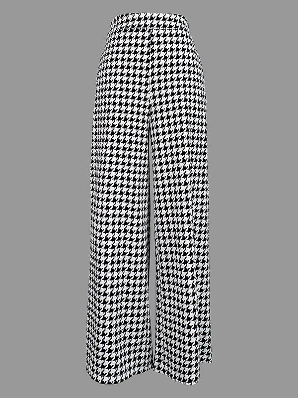 Houndstooth Loose Wide Leg Trousers Casual Pants Bottoms