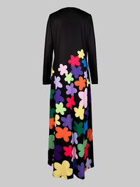 Asymmetric Floral Long Sleeves Round-Neck Maxi Dresses