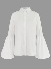 Buttoned Elasticity Solid Color Split-Joint Long Sleeves Loose Stand Collar Blouses&Shirts Tops