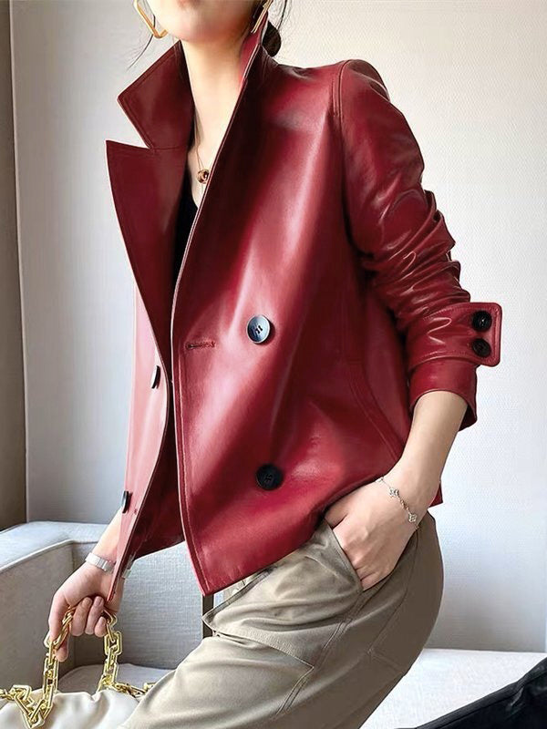 Buttoned Solid Color Long Sleeves Notched Collar Outerwear Jackets&Coats