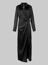 Solid Color Long Sleeves Loose Lapel Collar Maxi Shirt Dresses