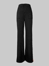 Contrast Color Pockets Loose Wide Leg Trousers Pants