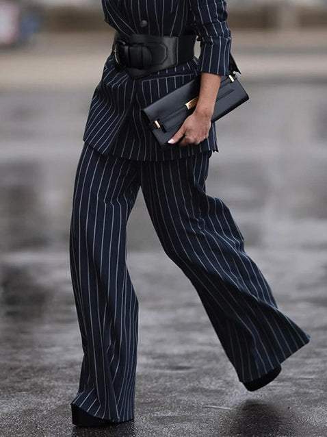 Printed Striped Loose Trousers Suit Pants