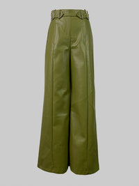 Pleated Pockets Split-Joint High Waisted Loose Trousers Pants