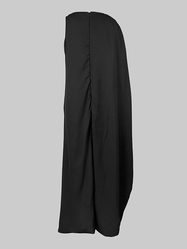 Asymmetric Contrast Color Irregularity Round-Neck Maxi Dresses