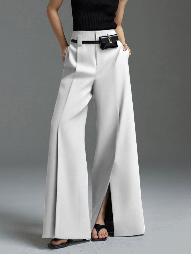 Loose Wide Leg High-Waisted Pleated Split-Front Pants Trousers