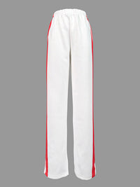 Contrast Color Split-Joint Striped Loose Straight Leg Trousers Pants