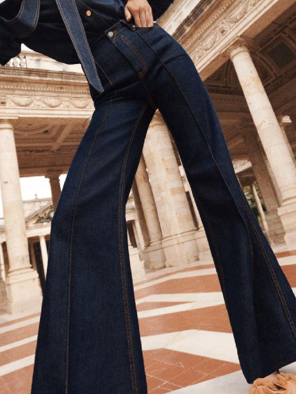 Split-Joint Flared High Waisted Jean Pants Bottoms