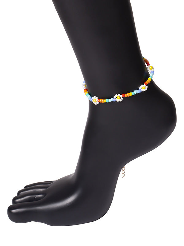 Boho Chic Rainbow Flower Beaded Anklets