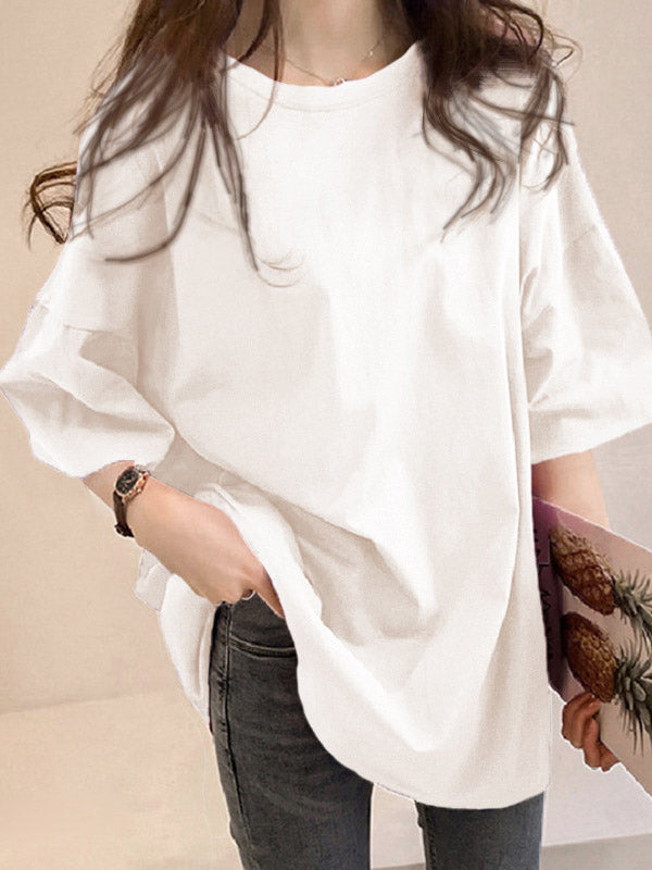 Casual Loose Puff Sleeve Round-Neck T-Shirts Tops – Freeacy