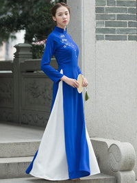 Tradition Blue Long Cheongsam Ao Dai