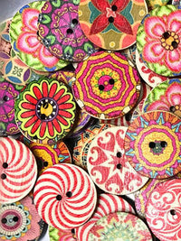 Vintage Style Round Printed Wooden Buttons